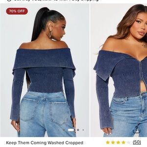 Fashion Nova Blue Off-the-Shoulder Sweater
